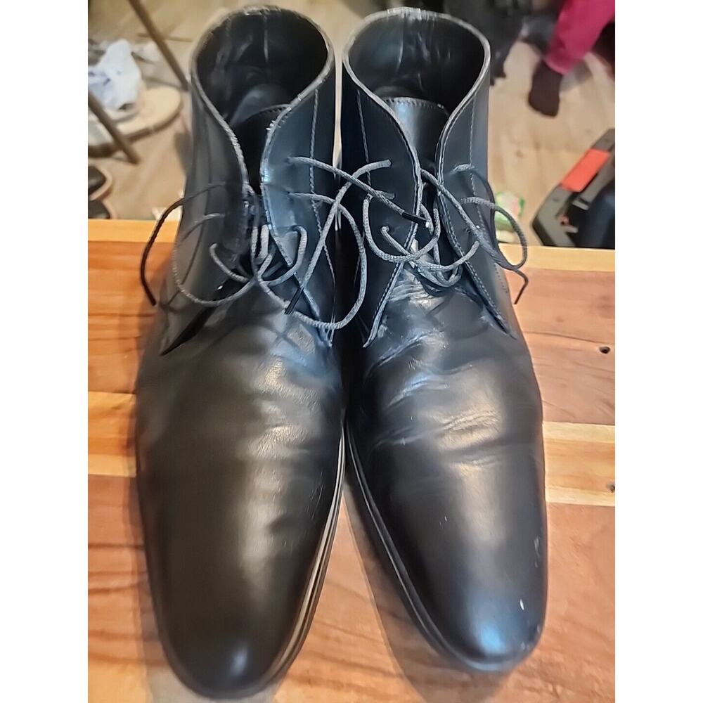 A.TESTONI Solid Black Grain Leather Shoes Chukka Ankle Boots -US 13